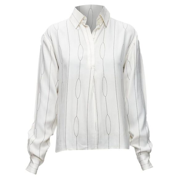 Celine Silk Oval Linear Half Placket Blouse Shirt - Picture 1 of 6